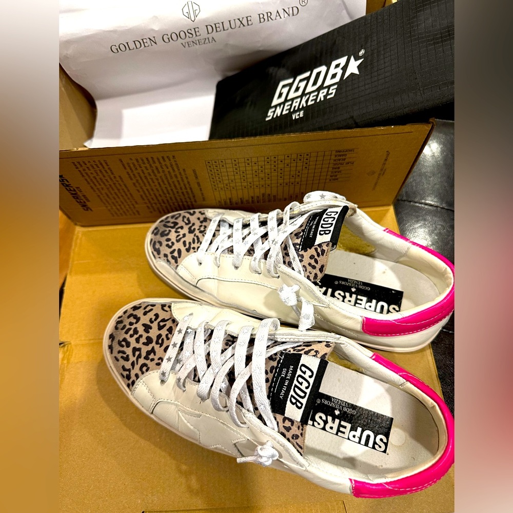 Golden Goose Superstar, hot pink heel tab and cheetah toe! So cute! Size…